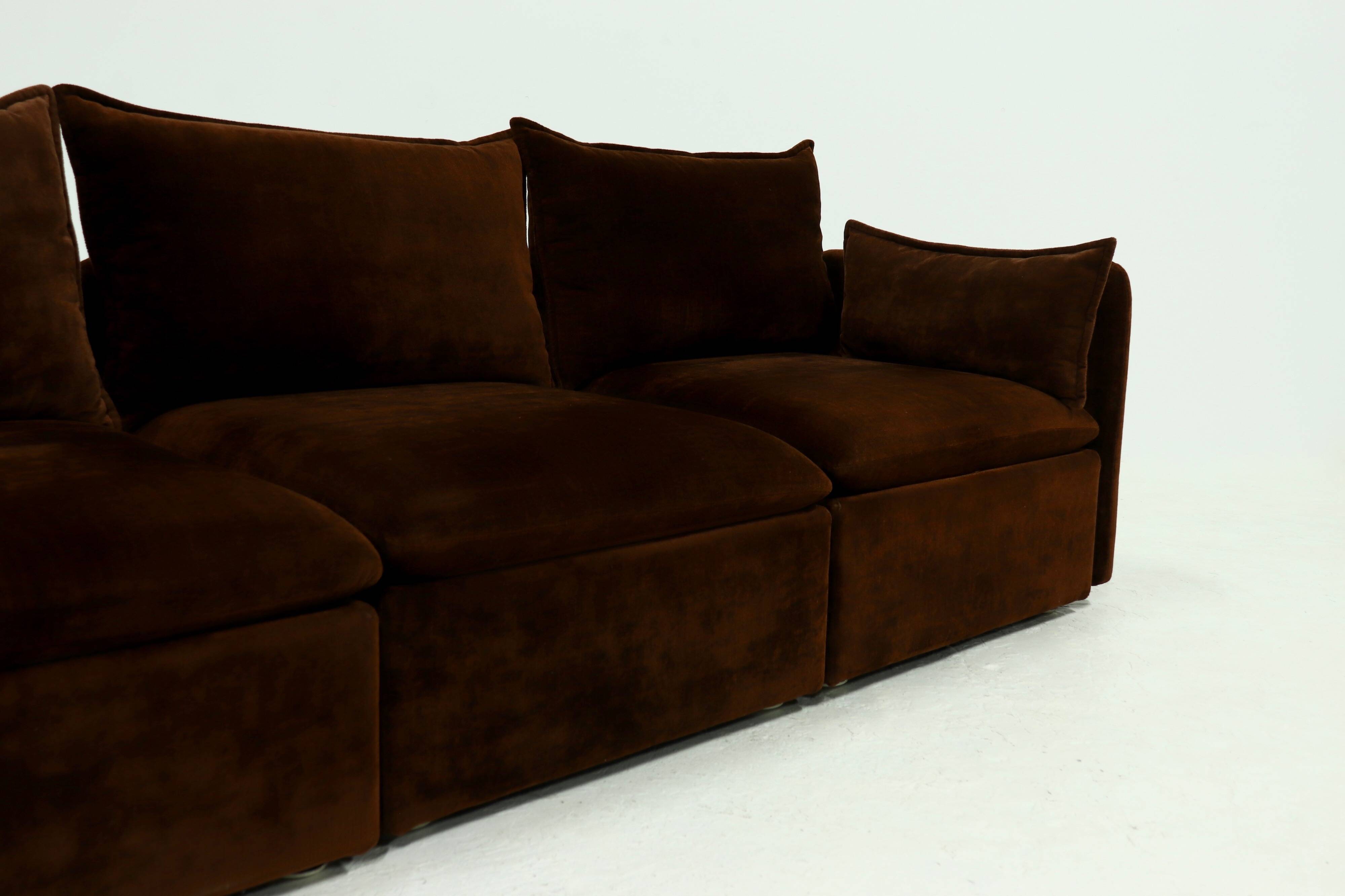 Rare 1970s brown velvet multifunctional modular sofa