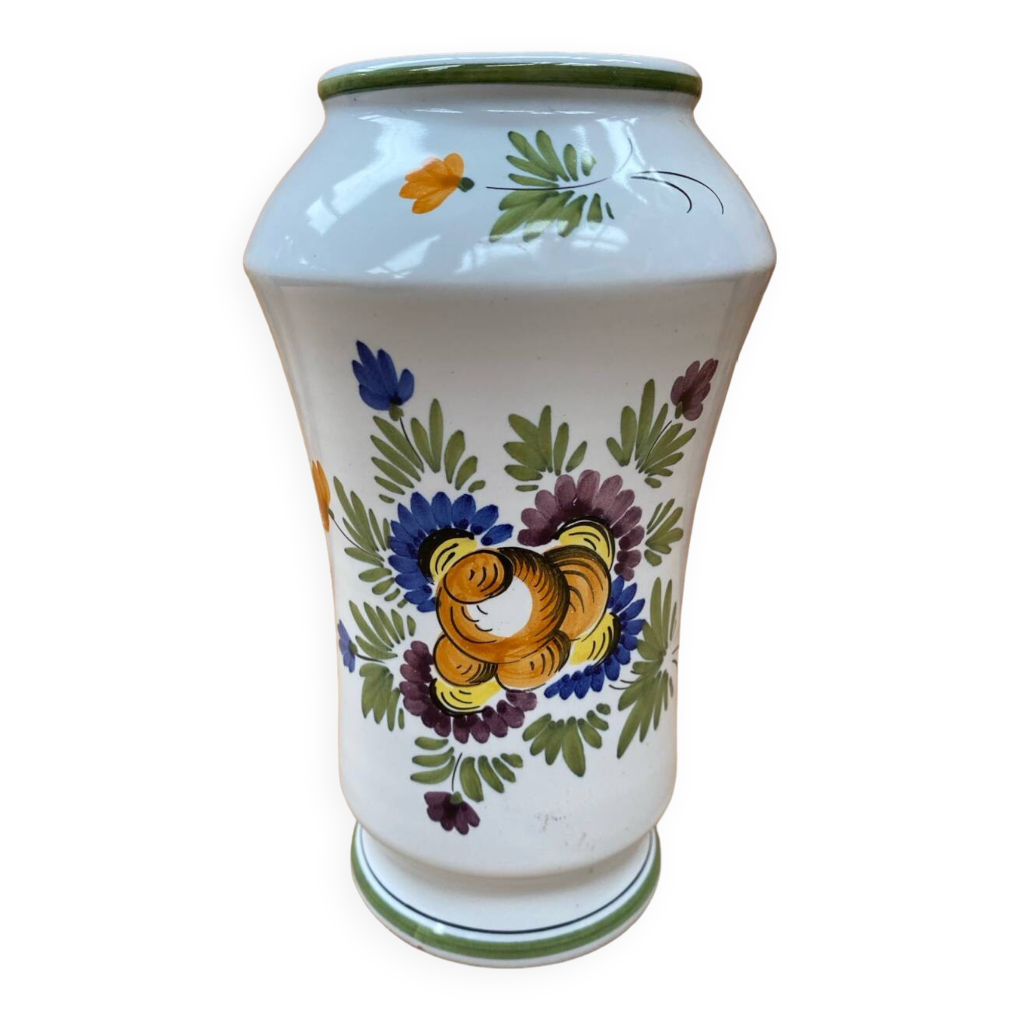 Old vase e. tessier the unicorn white ceramic painted decor vintage