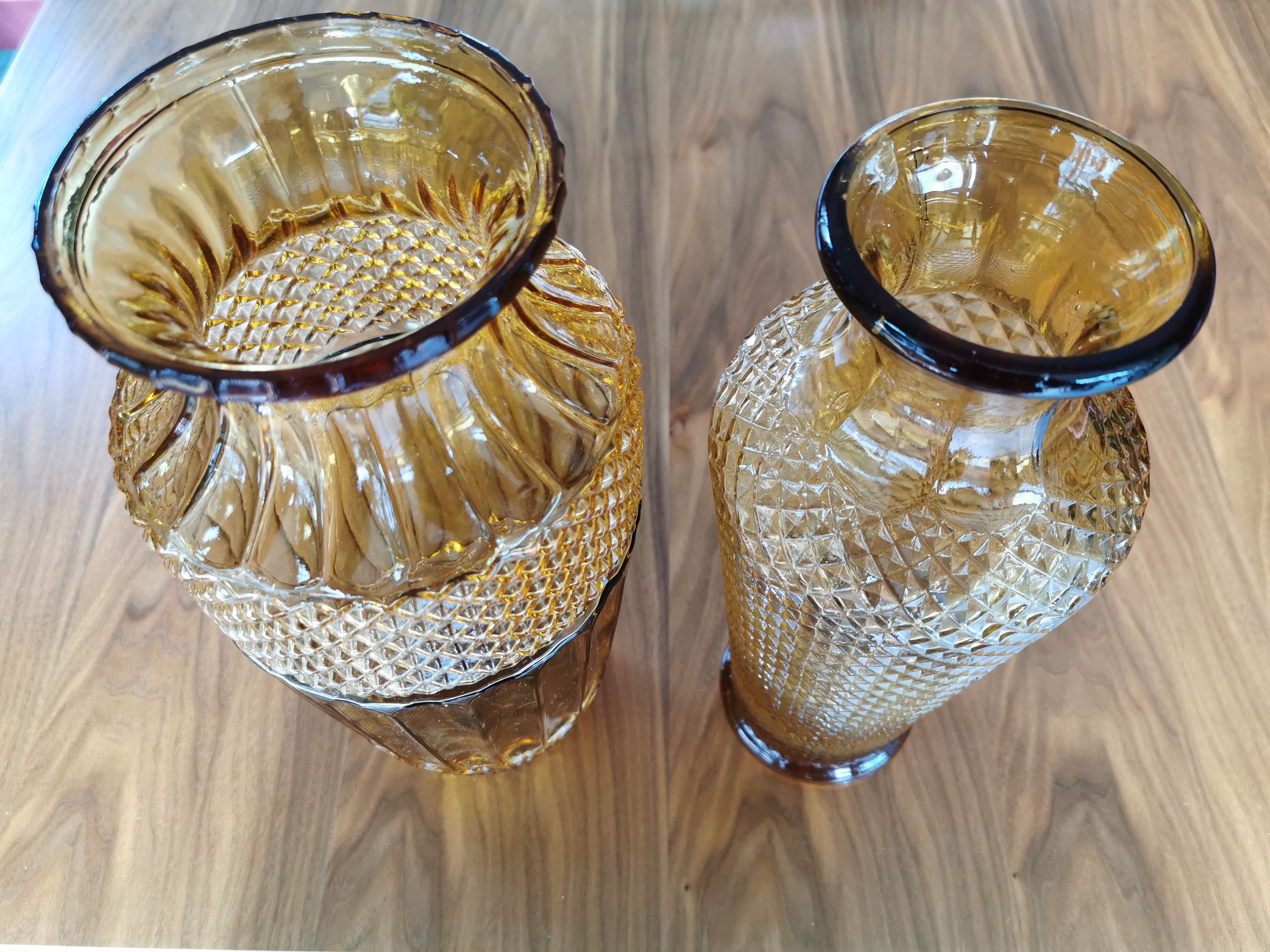 Lot of 2 large vintage vases in amber glass