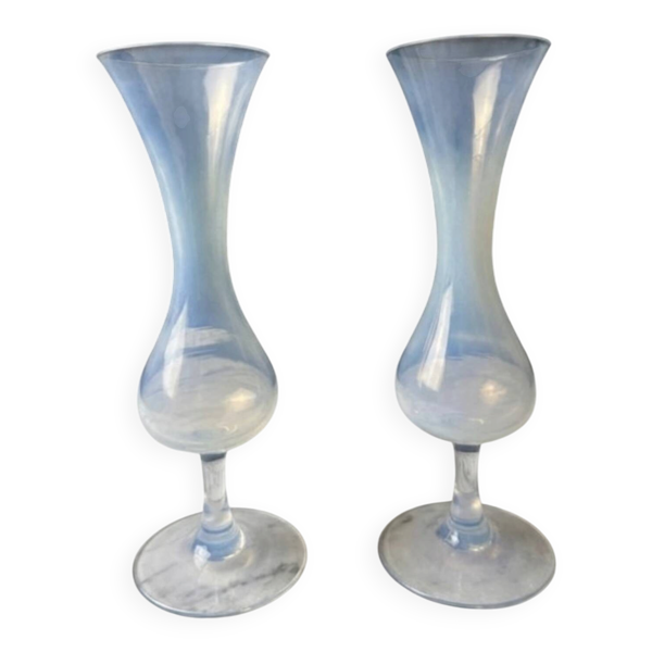 Sublimissime Lot de 2 Vases Soliflores en Verre Opalin / Opalescent