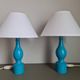 Pair of Philippe Capelle turquoise lacquered wooden table lamps MCM 1970s