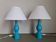 Pair of Philippe Capelle turquoise lacquered wooden table lamps MCM 1970s