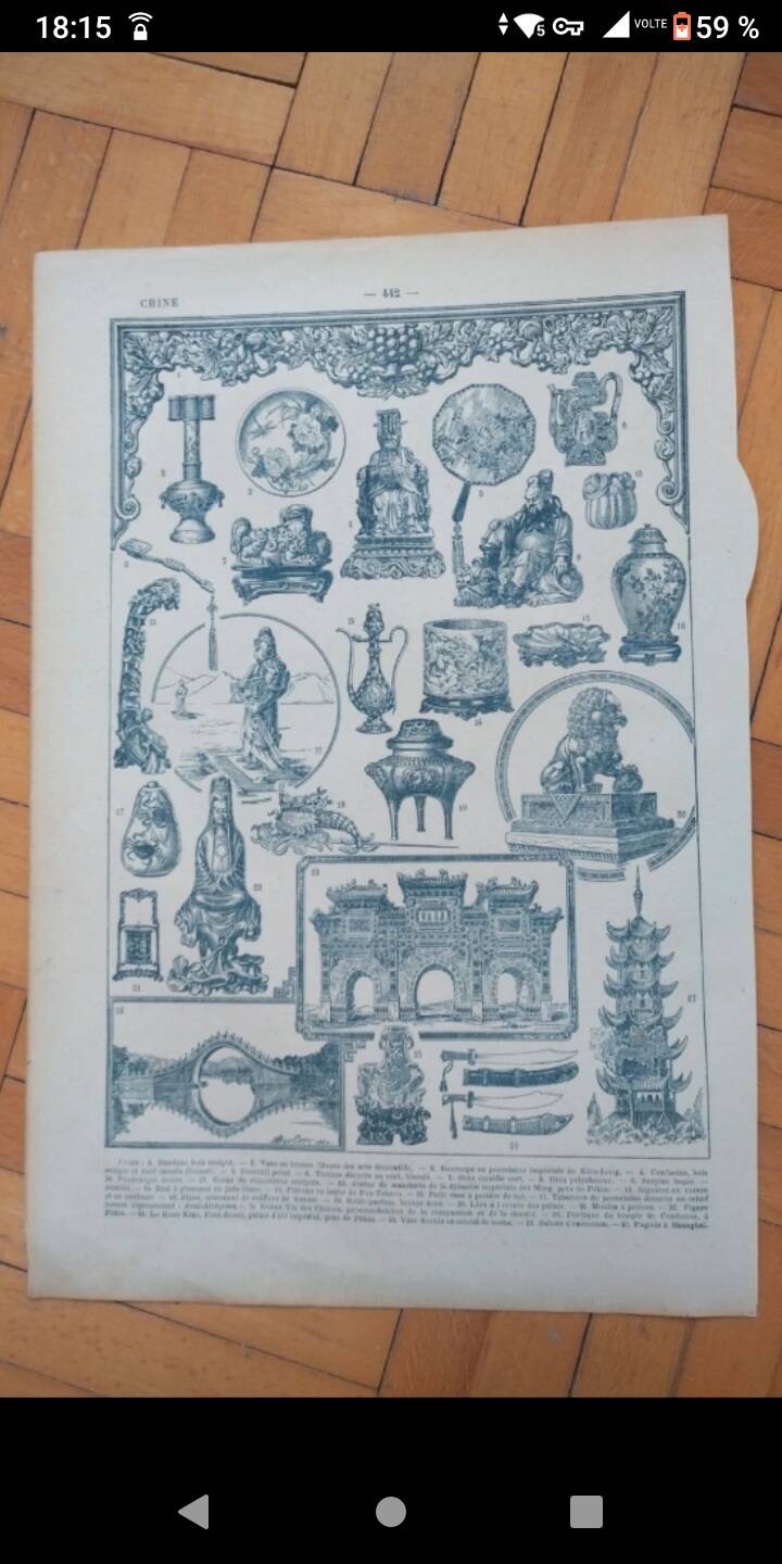 Carte géographique ancienne Chine Larousse