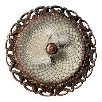 Plafonnier verre ciselé et bronze