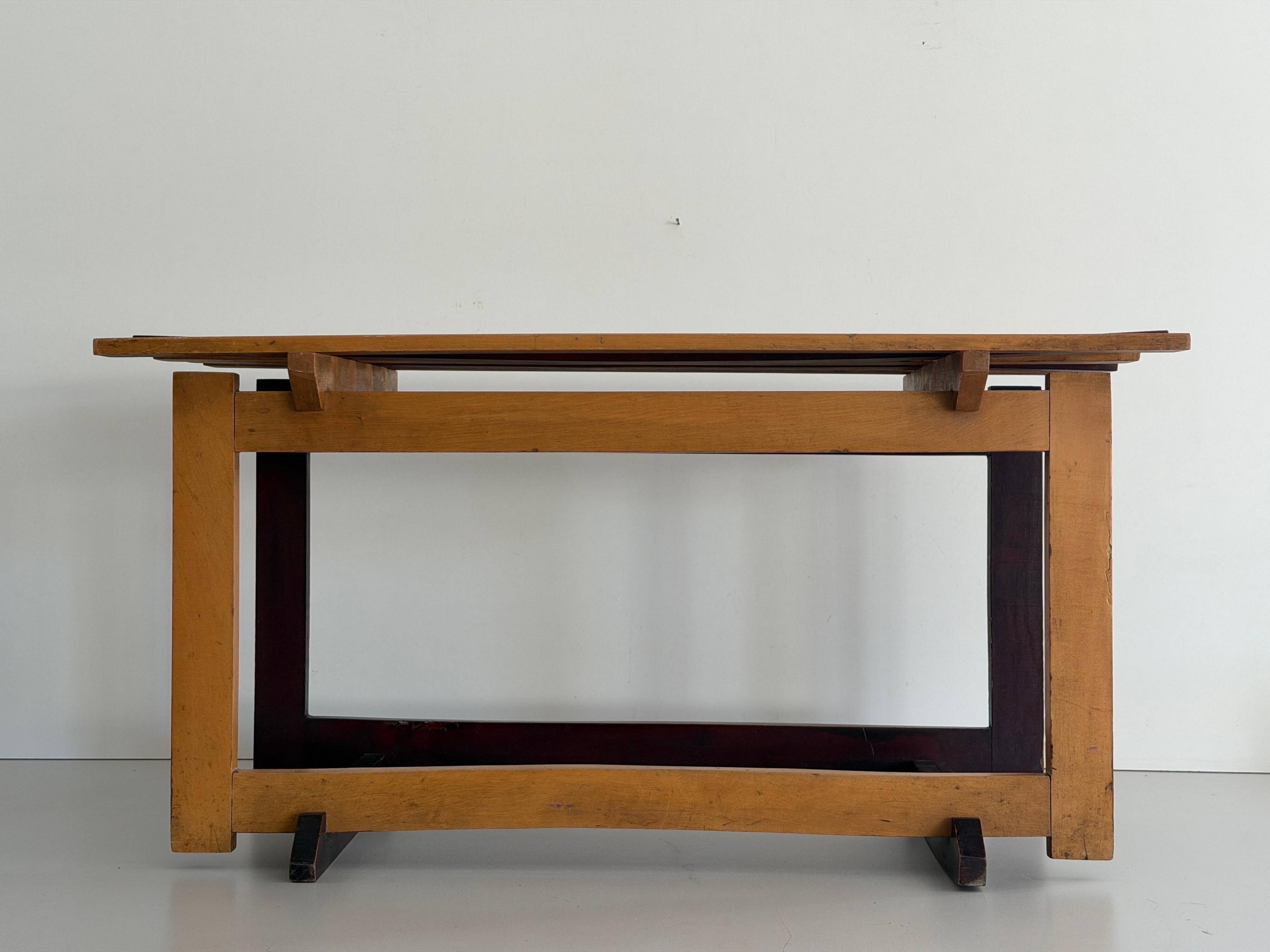 Mid-century Italian solid wood two-tone bench, 1950s, Italy