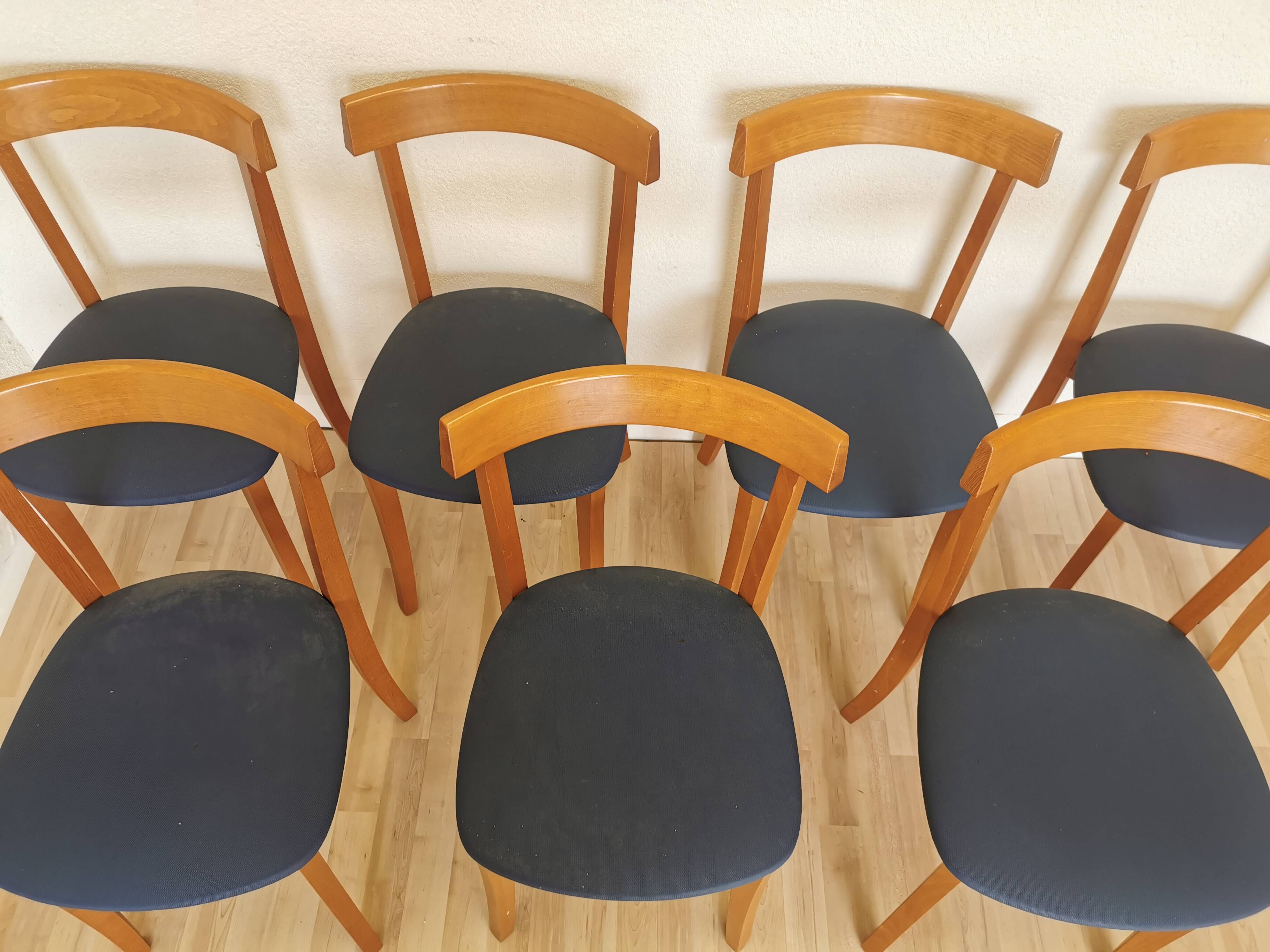 Set of 7 Vintage Calligaris Dining Chair: 1990s Italian Wooden Artek Style
