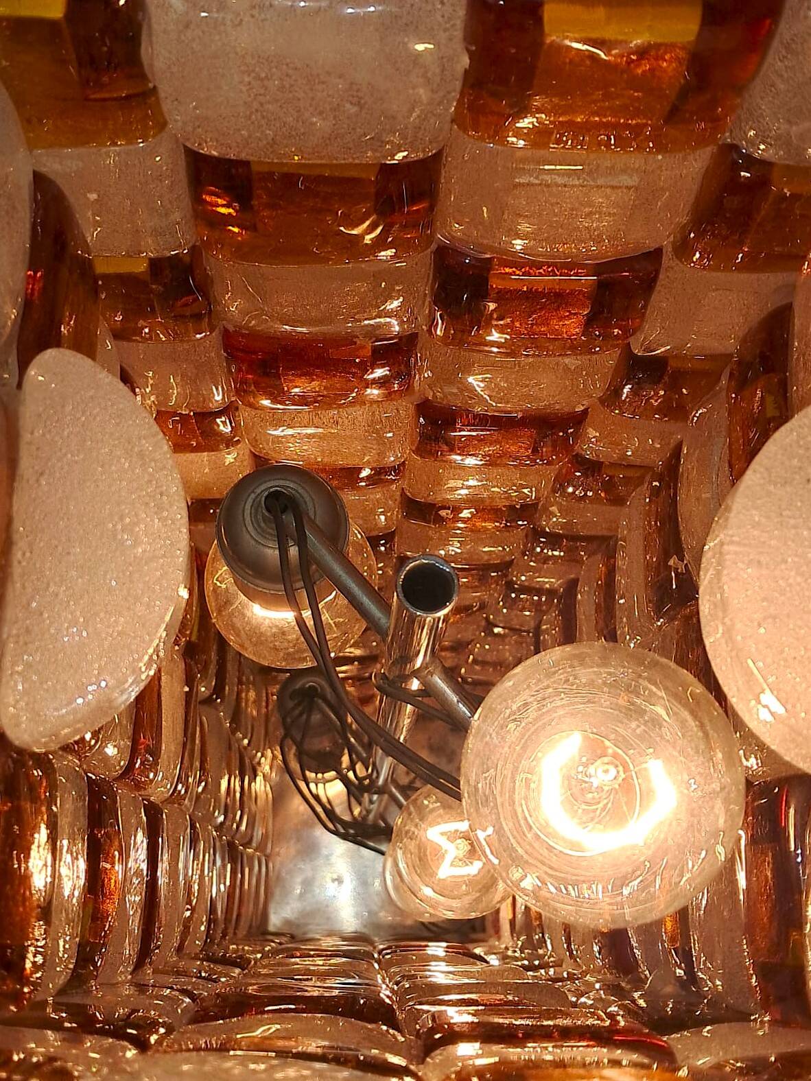 Floor Lamp in Amber and Crystal Pulegoso Glass by Poliarte, Italy, 1970s
