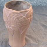 Terracotta vase with a vintage ceramic relief rose pattern