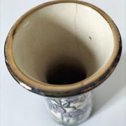 Vintage cream ceramic vase with purple floral decoration and gold highlights