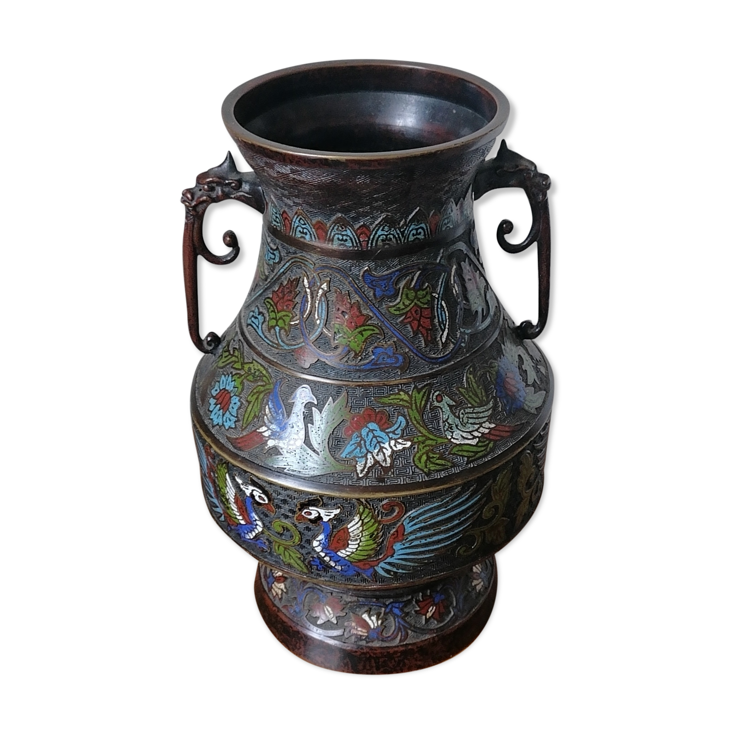 Japanese vase in bronze emaux partitioned 40cm meiji era