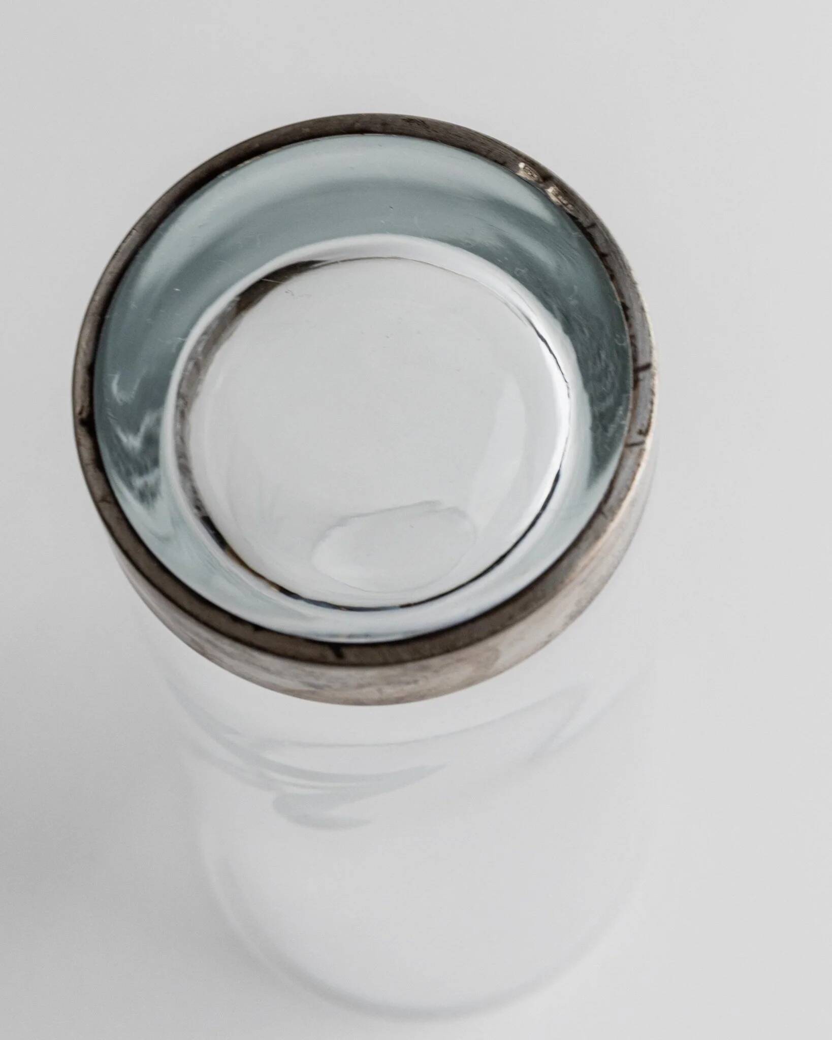 Silver Base Clear Glass Set of 6 - Italian 1960s Etched Wheat and Floral Design