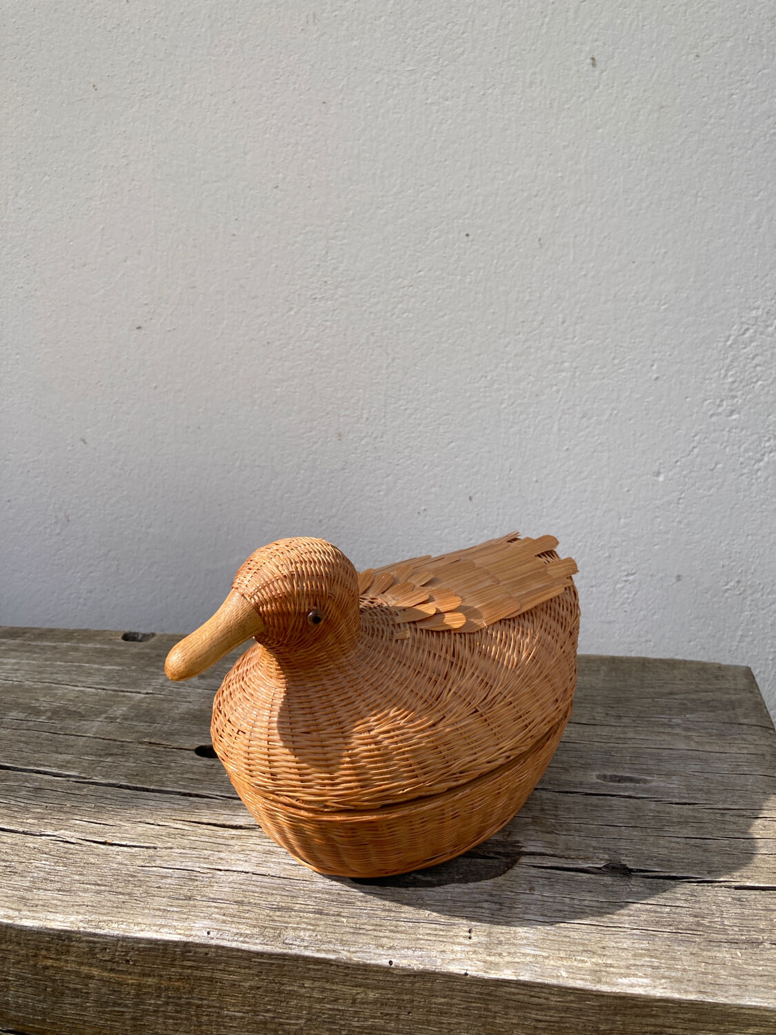 Vintage woven rattan duck box