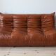 Cognac  brown leather Togo living room set, set of 5