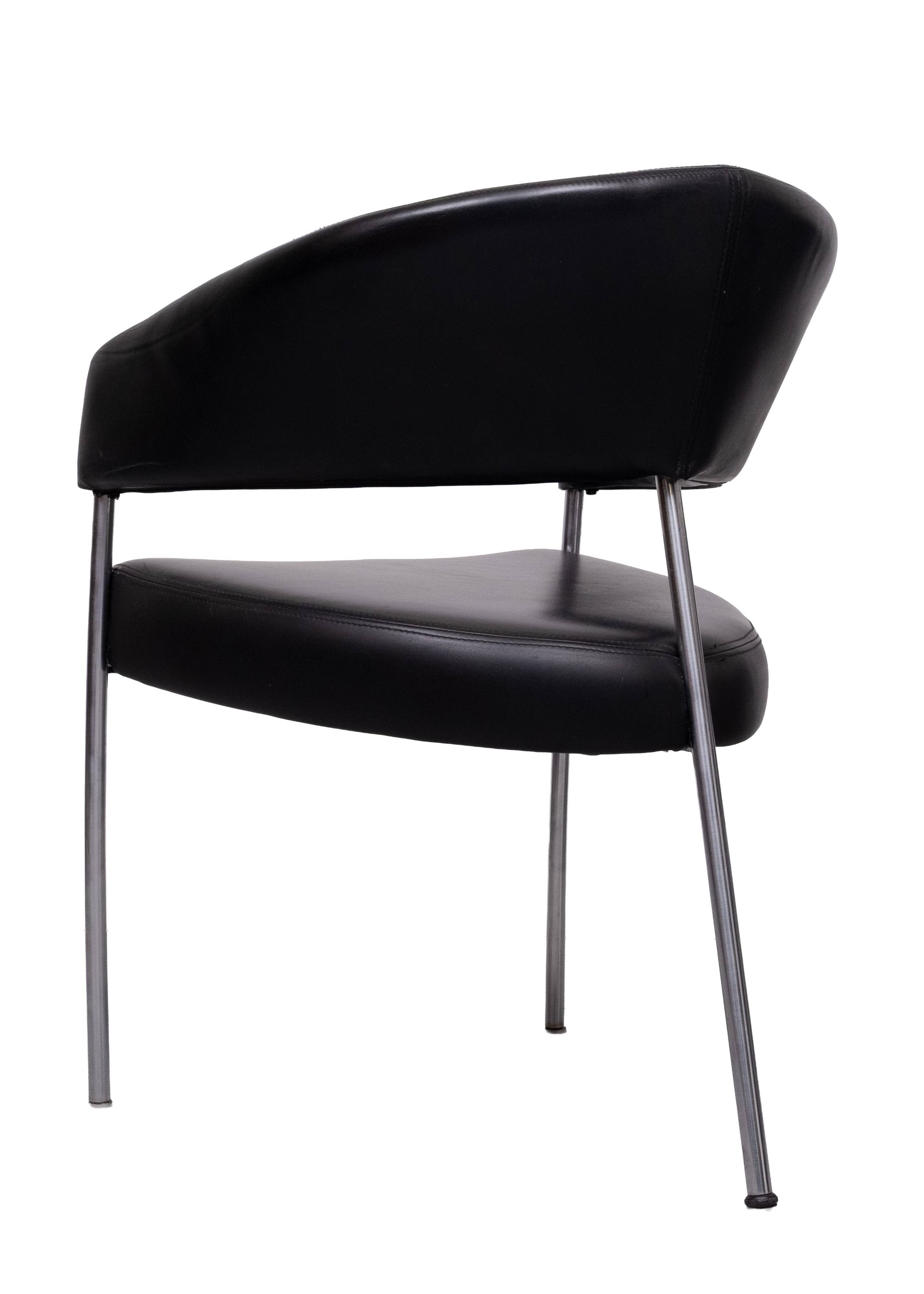 Set of 4 Black Leather Dining Chairs by Castelijn, 1990s