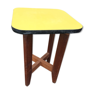Oak stool and yellow formica