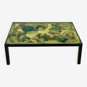 Coffee table in resin and black metal france 1970s