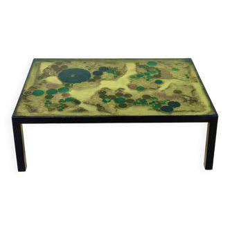 Coffee table in resin and black metal france 1970s