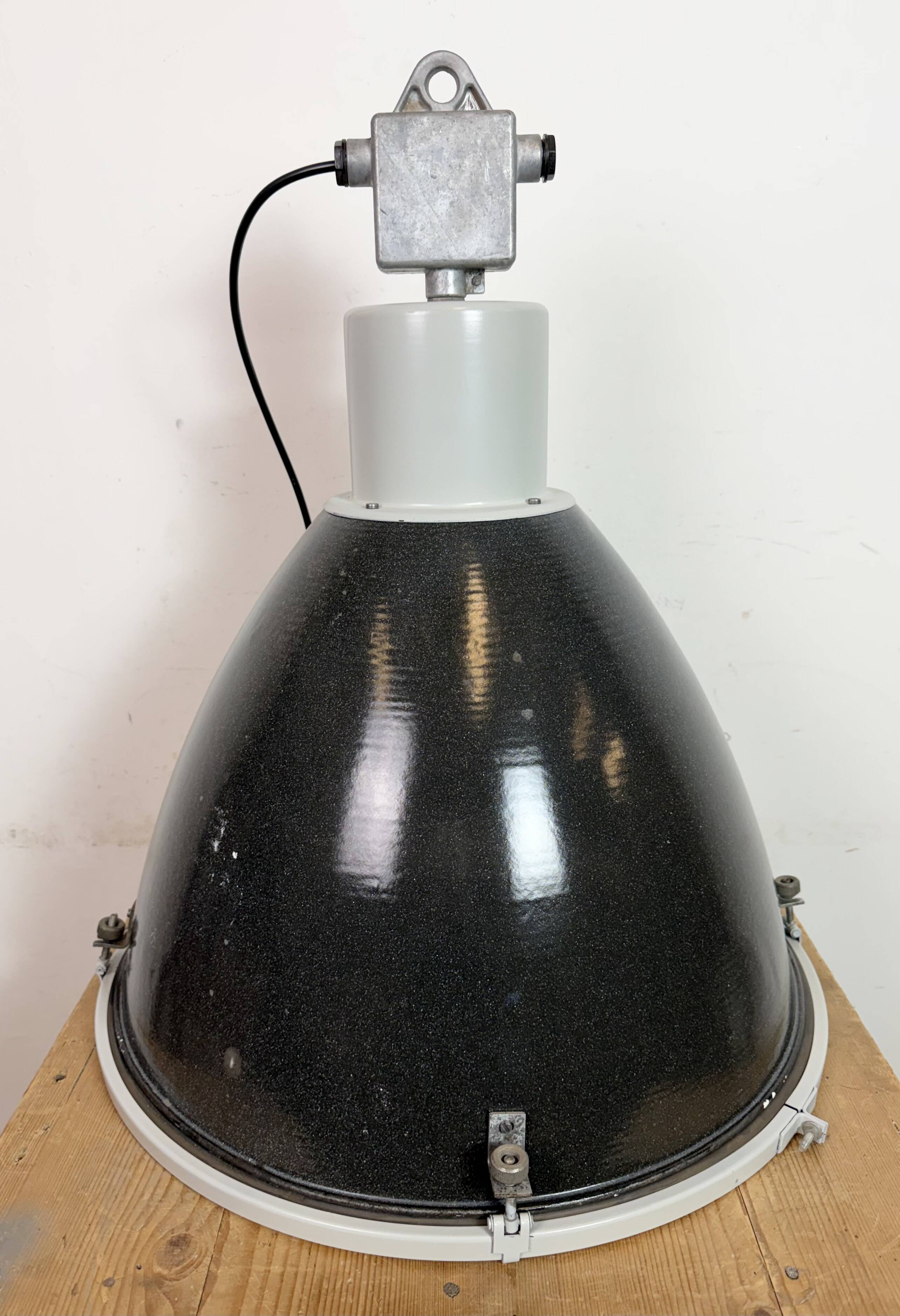 Large Industrial Enamel Factory Pendant Lamp with Glass Cover, 1960s