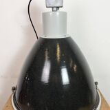 Large Industrial Enamel Factory Pendant Lamp with Glass Cover, 1960s