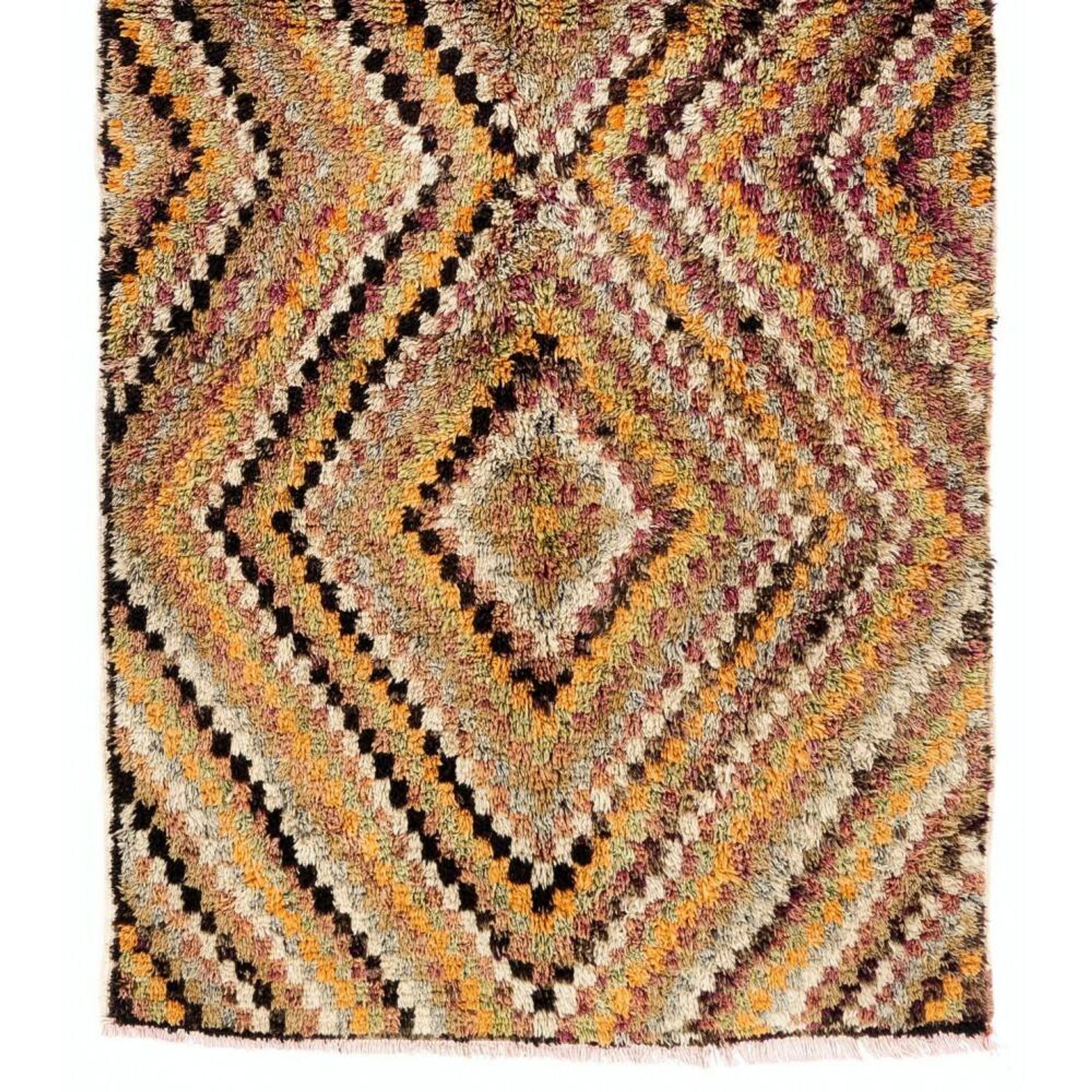 Vintage Hand-Knotted Turkish Tulu Runner Rug with Geometric Diamond Design in Earthy Colors, 100% Wool