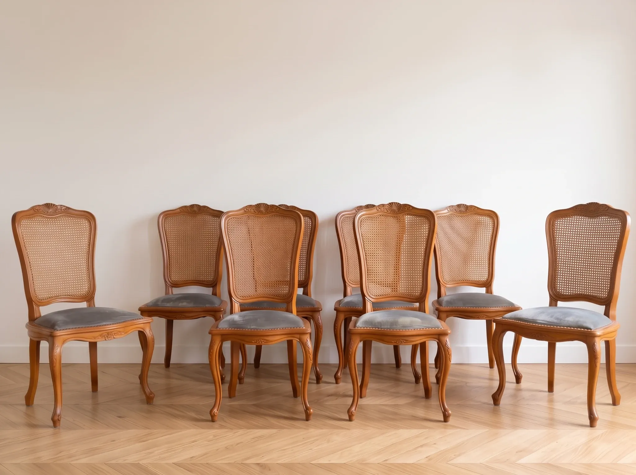 8 Louis XV style chairs in wood and caning