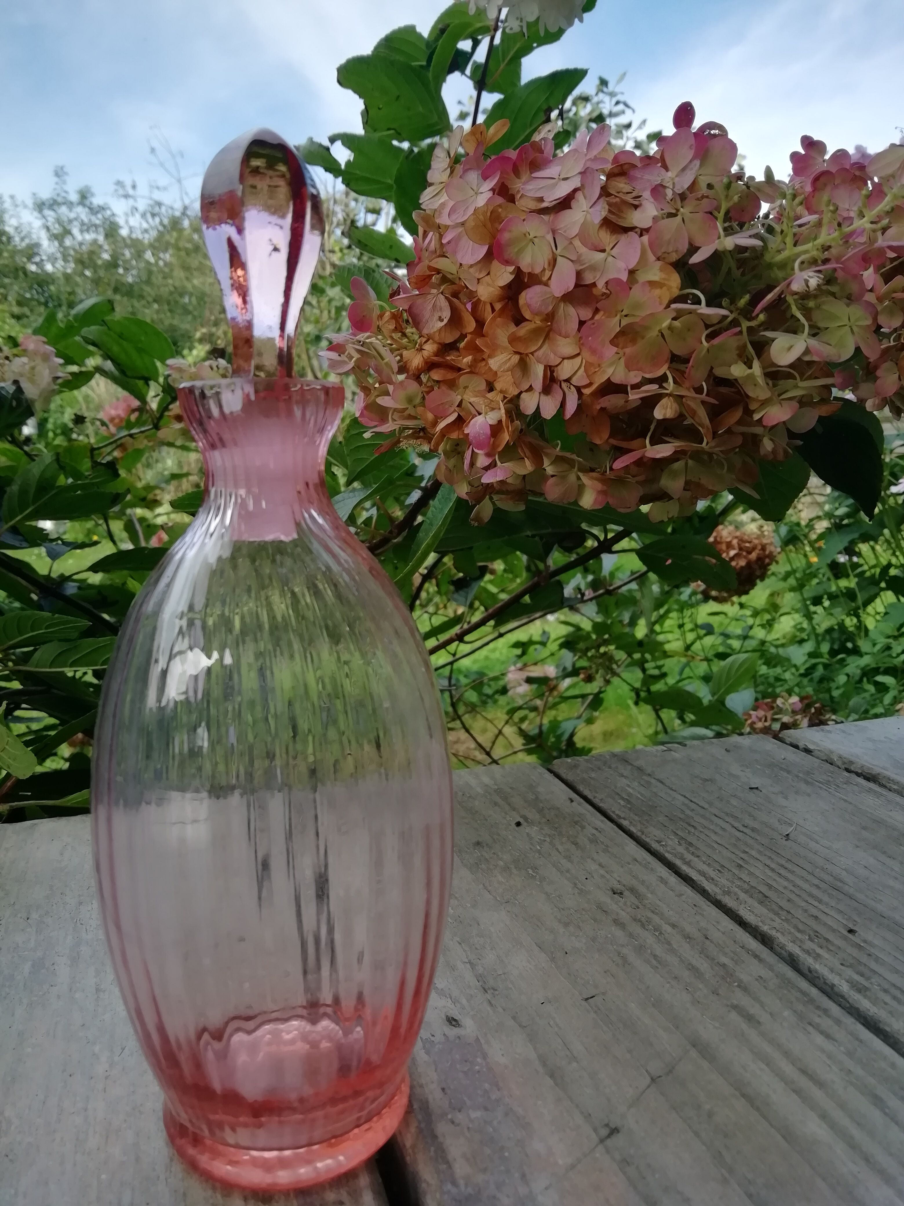 Pink glass liquor decanter