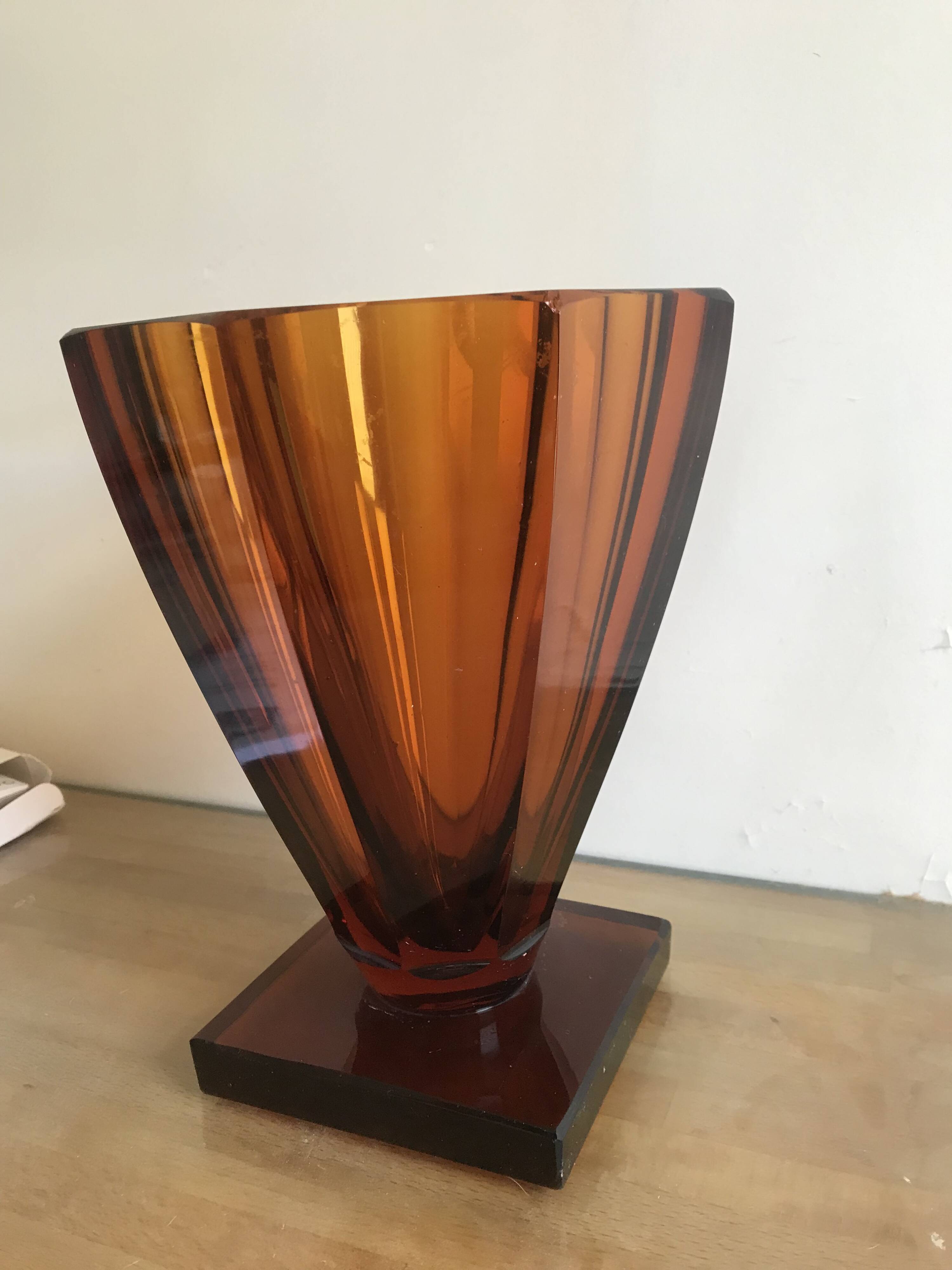 art deco ocher glass vase