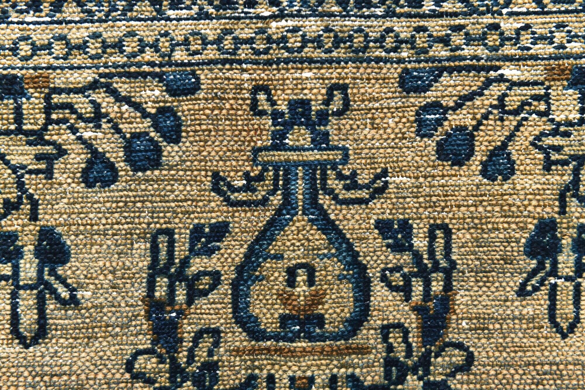10x13 Navy Blue & Taupe Large Persian Rug, Handmade Wool Carpet, 311x402Cm