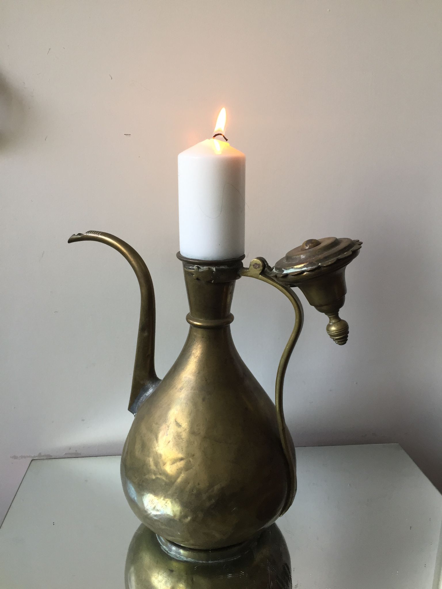 Ottoman Brass Ewer Antique Candleholder