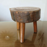 Brutalist tripod stool in solid wood 50s 60s