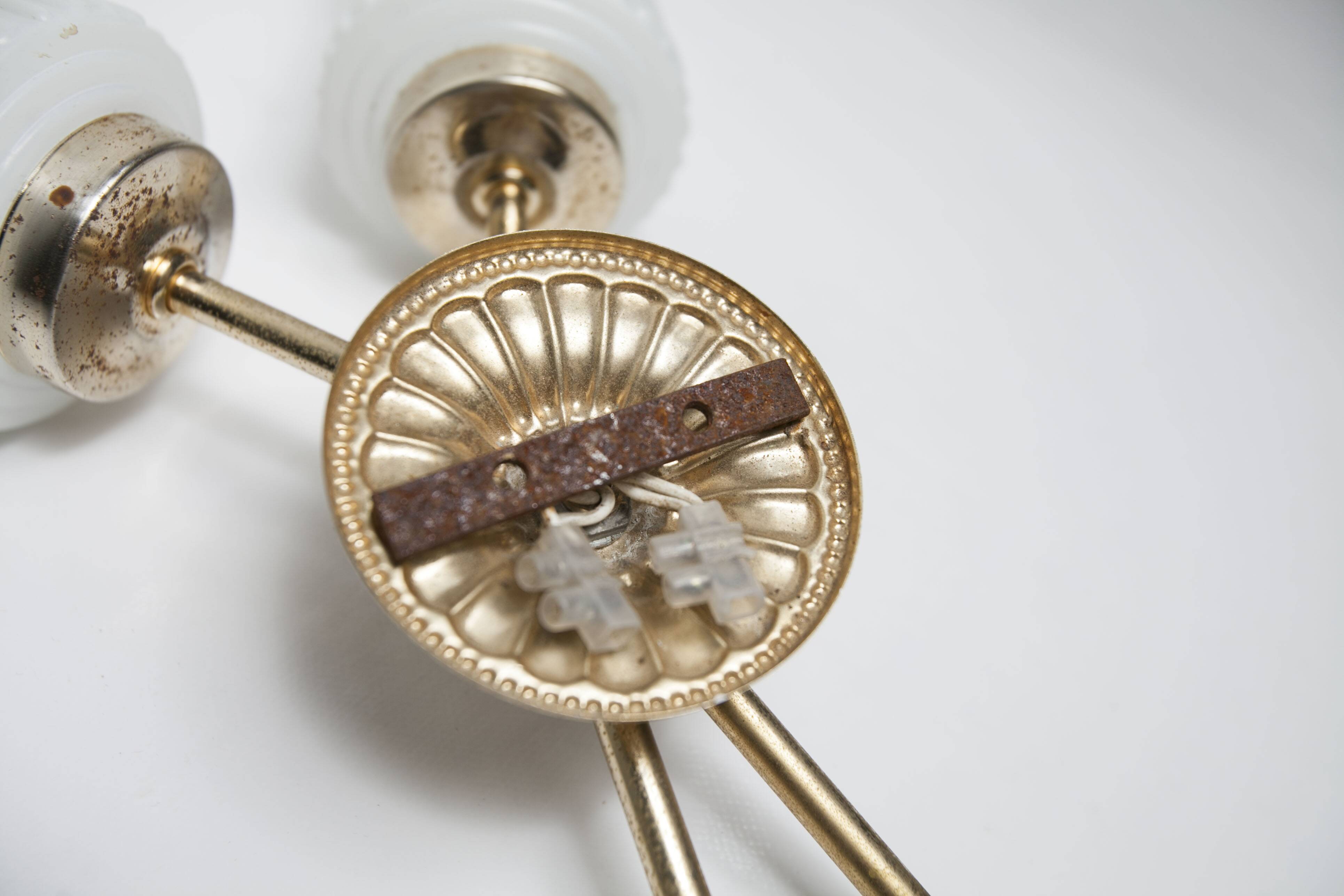 Pair of brass and glass wall lights 1960