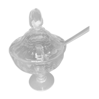 Old confiturier compotier crystal cut engraved with ladle