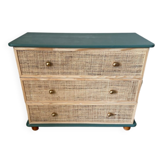 Wooden and cane chest of drawers