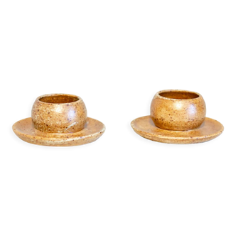 2 stoneware shells, unidentified signature
