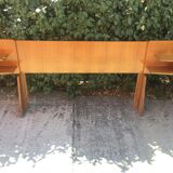 Vintage headboard with hanging bedside tables