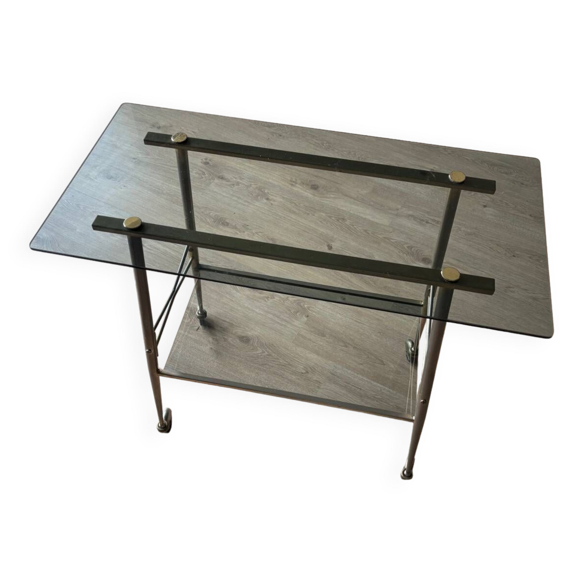 Vintage 1970 trolley in smoked glass and matte brass