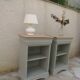 2 Louis Philippe style bedside tables reimagined in grey-green, wooden top.