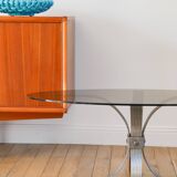 Oval coffee table in smoked glass and brushed steel, 1968