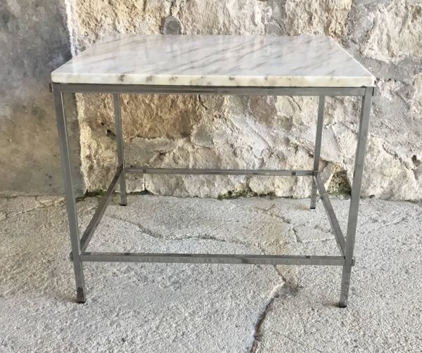 Table basse carrée marbre et inox - design 1980