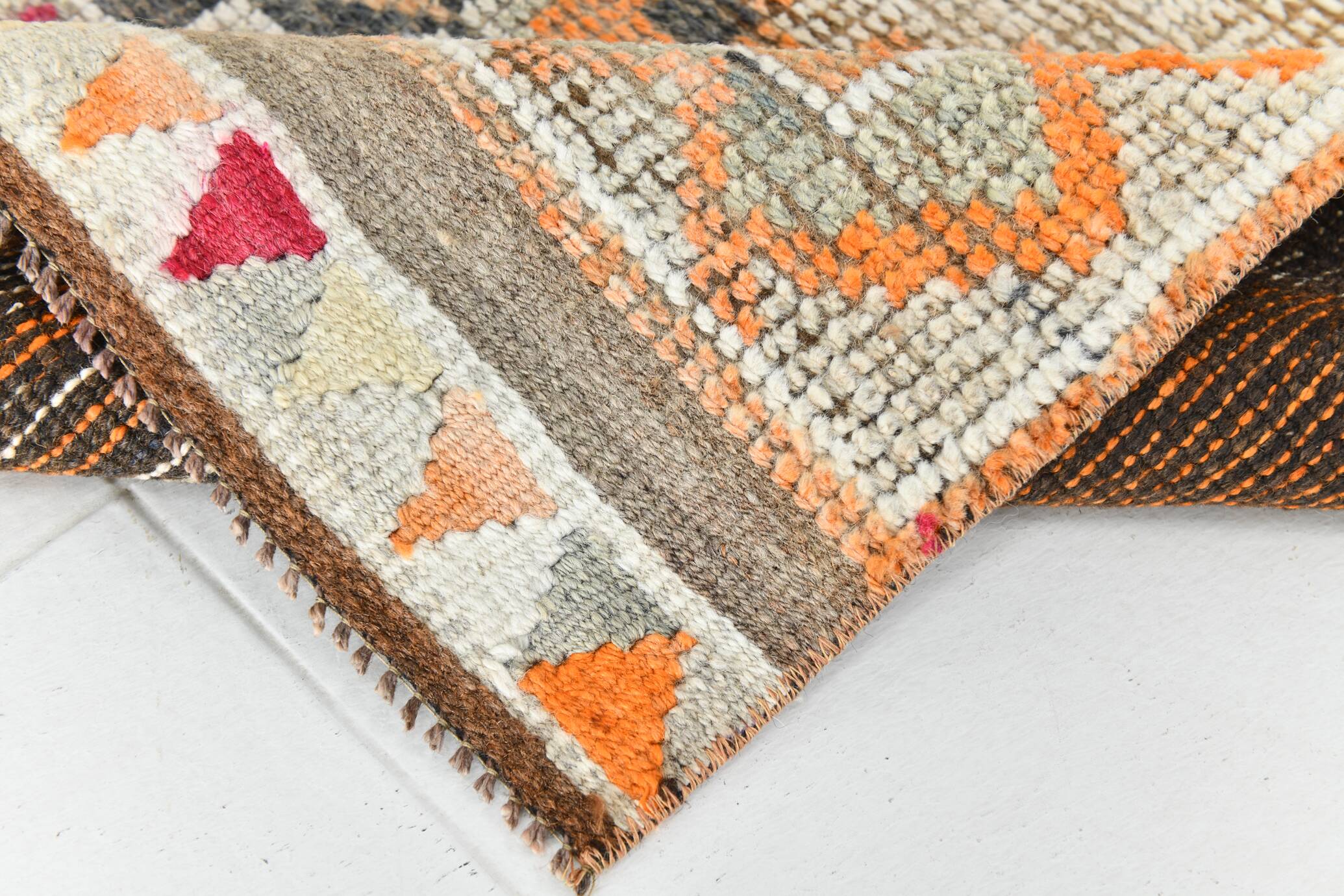 3x12 Vintage Red Orange Turkish Runner Rug, Handmade Wool Carpet, 86x352Cm