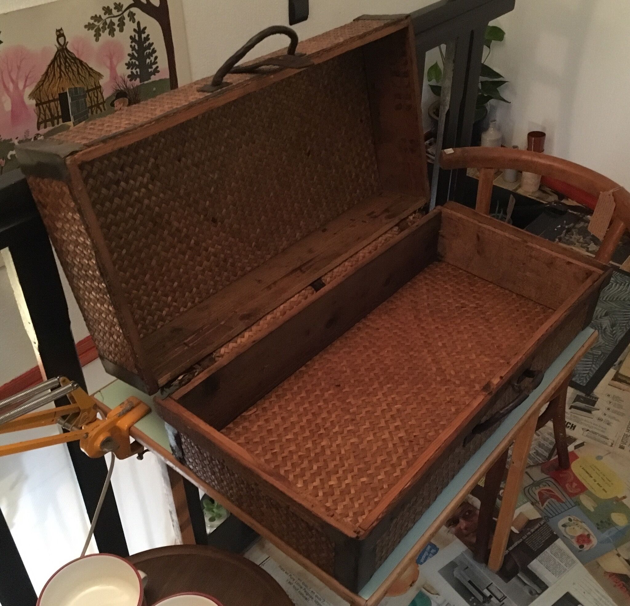 Braided straw suitcase