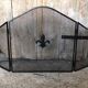 Grilled Fire Screen Fireplace 3 Shutters Black Metal Fleurs De Lys Vintage #A344