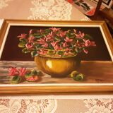 Oil on canvas cut of cyclamens 1974 signed garcin