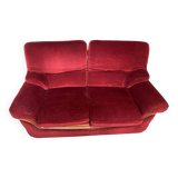 Old Art Deco Sofa in Bordeaux Red Velvet & Wood Decor