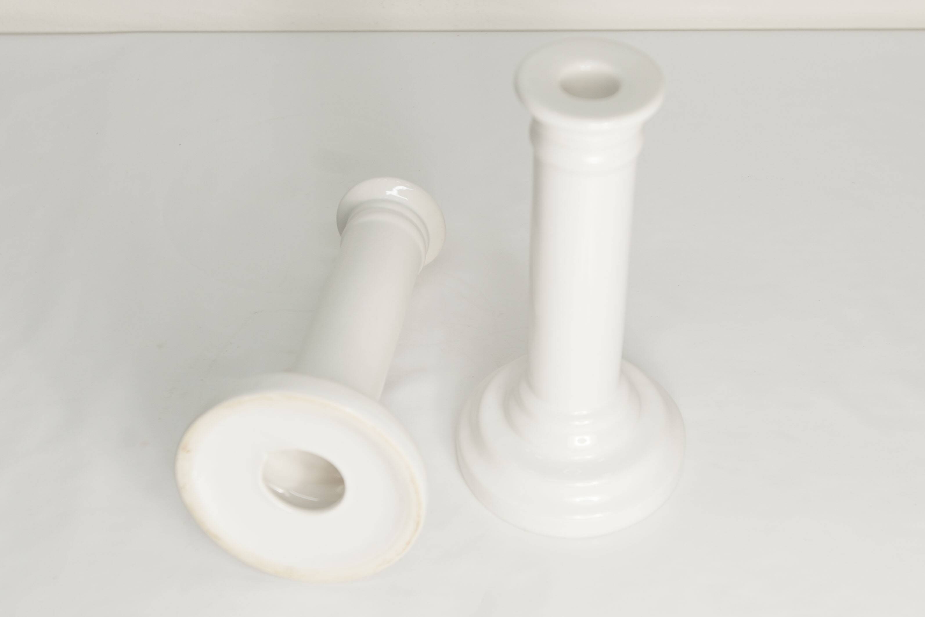 Paire de bougeoirs céramique blanc 1970