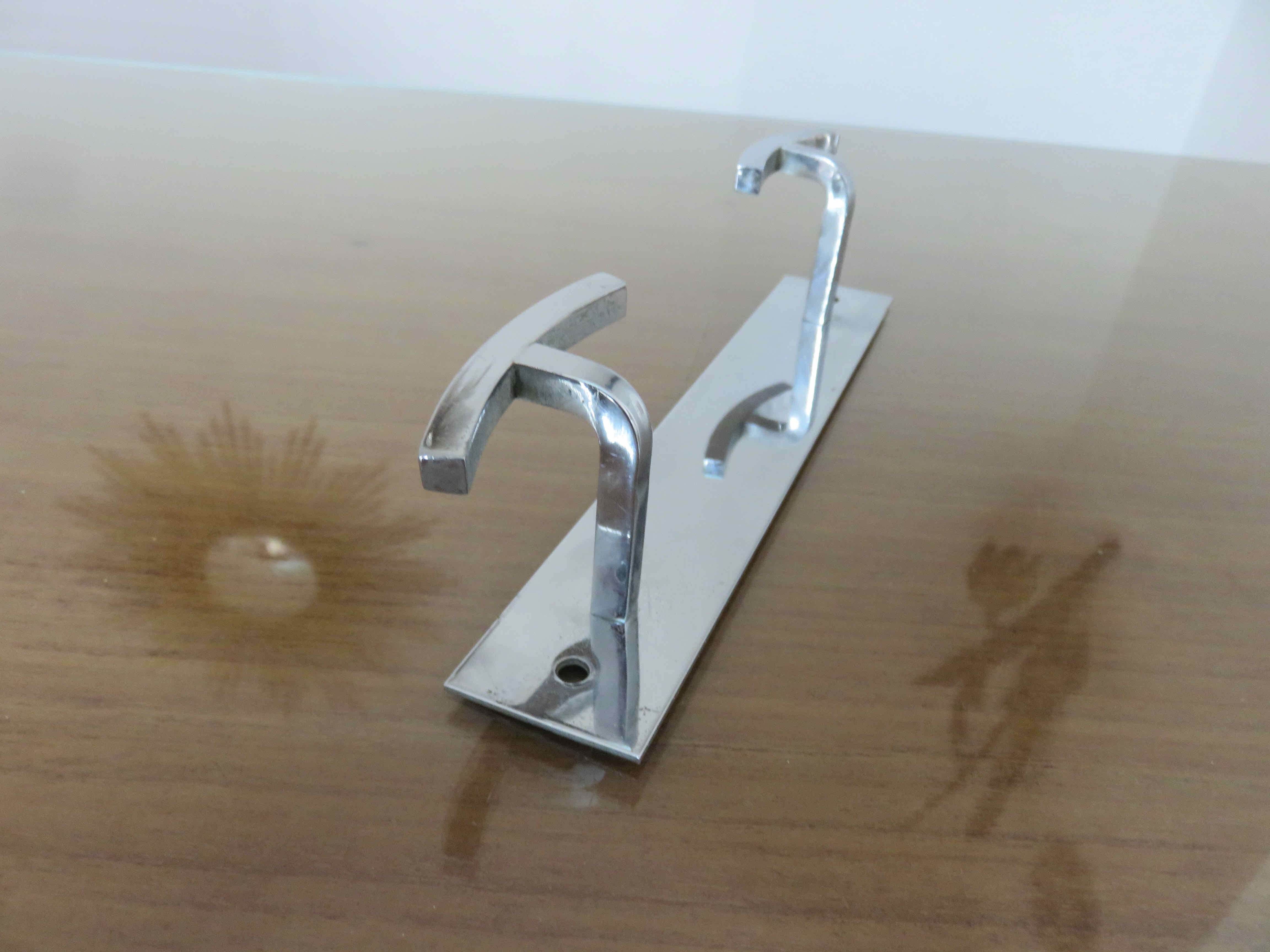 Coat rack in chrome brass 2 hooks 70s