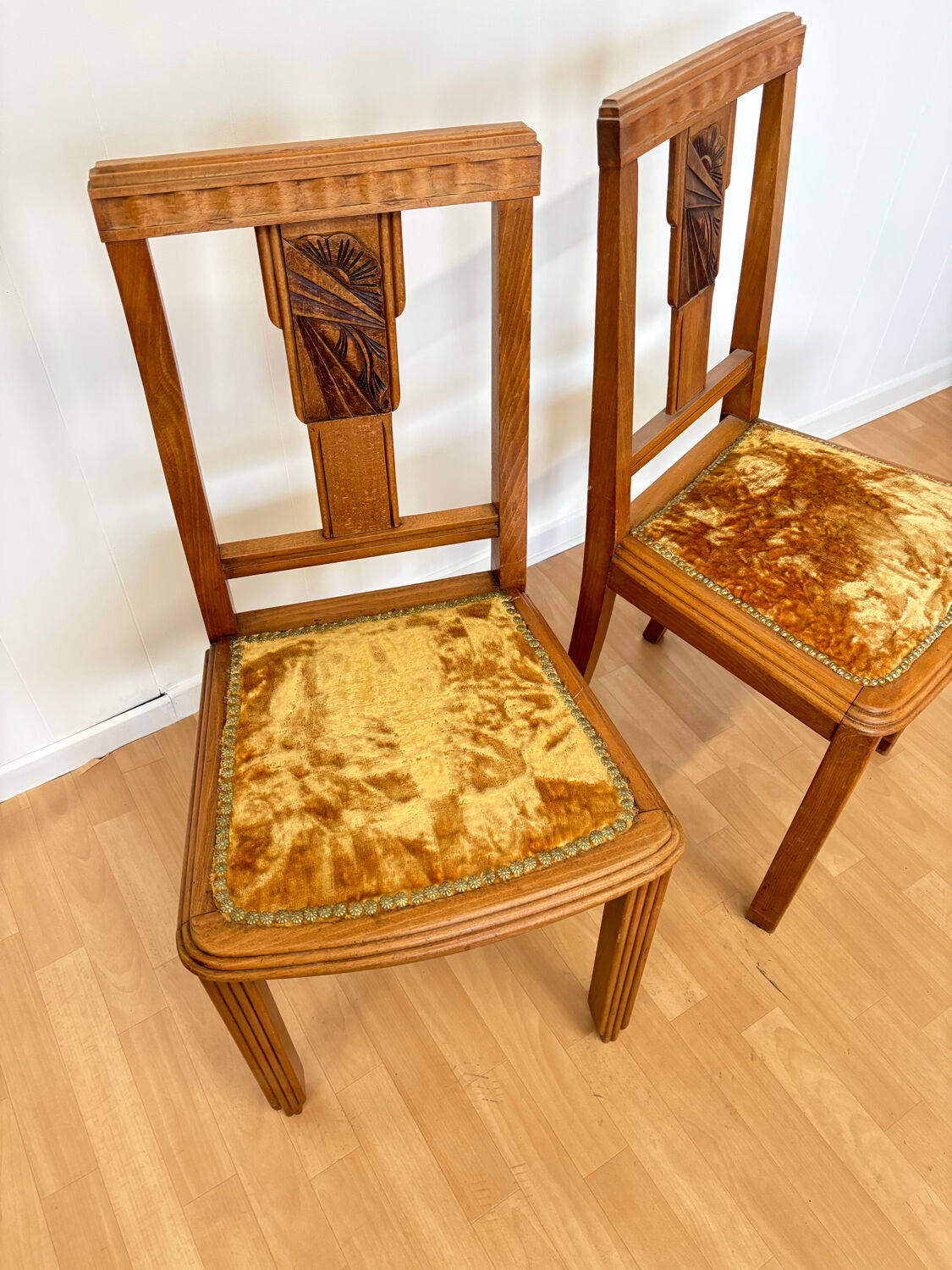 2 burgundy Art Deco chairs