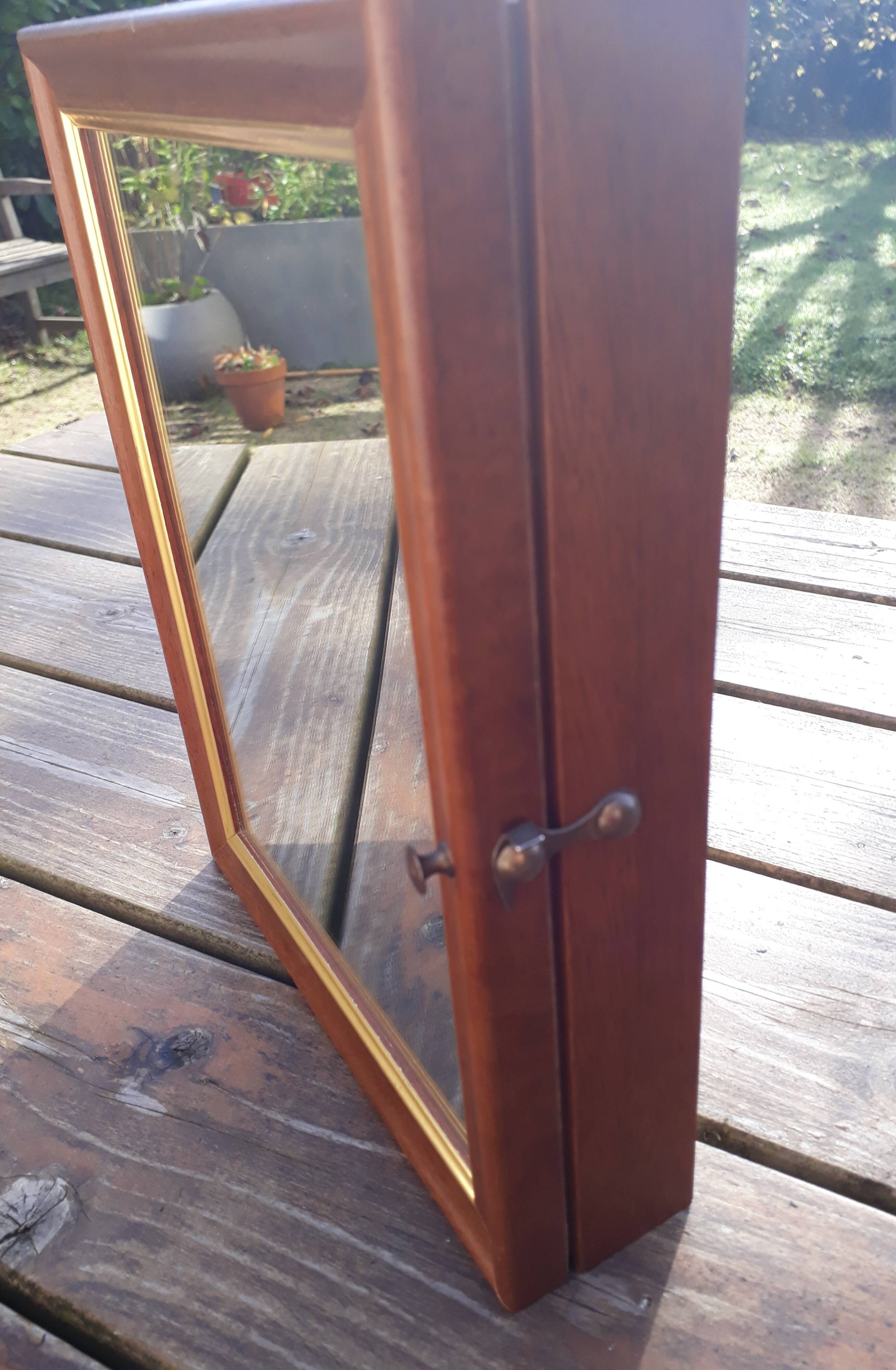 Wall key box, wood and mirror, vintage, fab. Frenchwoman
