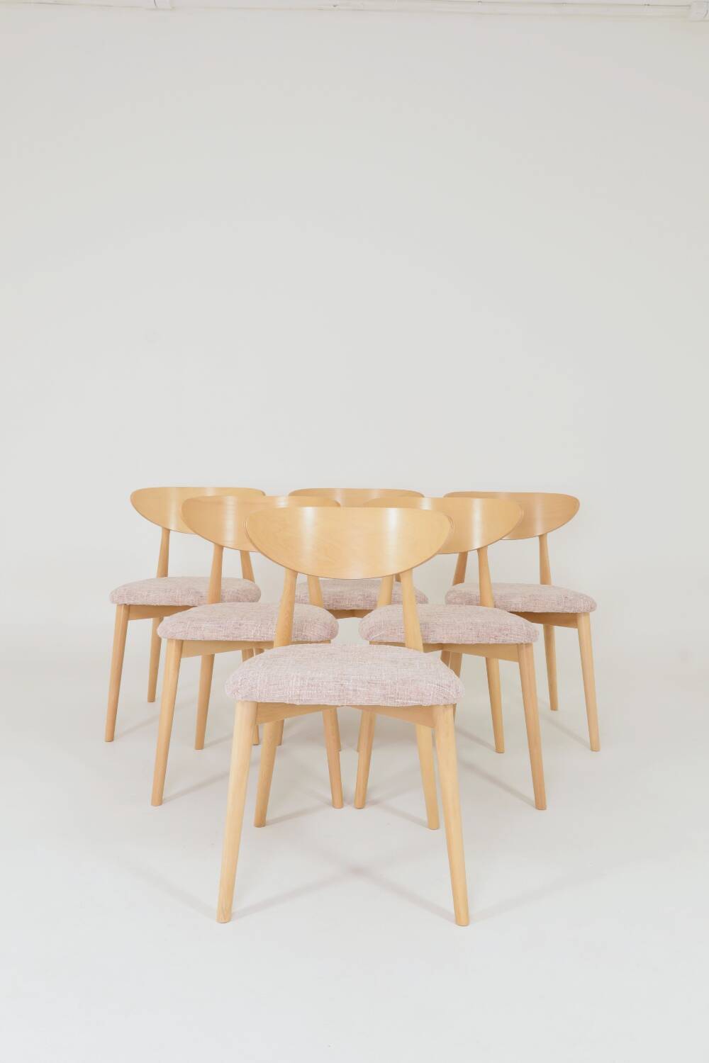 Dining Chairs Set of 6 Pink Soft Fabric Scandinavian design Natural wo