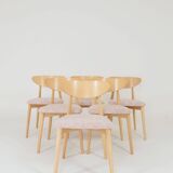 Dining Chairs Set of 6 Pink Soft Fabric Scandinavian design Natural wo